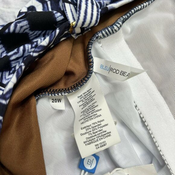 Bleu Rod Beattie Blue Ikat Plus 20W High Neck Lattice-Front Tankini Top Slimming - Picture 6 of 6